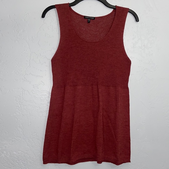 Eileen Fisher Tops - Eileen Fisher Wool Sleeveless Top Blouse Babydoll Tank Rusty Red Sz Medium